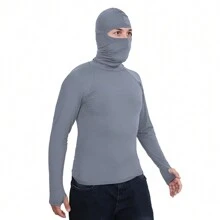 Kit 2 Camisa Segunda Pele Manga Longa Touca Frio Toca Balaclava Termica Proteção Solar UV 50 - Cinza Claro - Visão 3