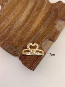 1pc Simple Heart Shaped Waterdrop Rhinestone Ring For Women, Perfect For Dating And Vacation Gift - Yellow Gold - View 5