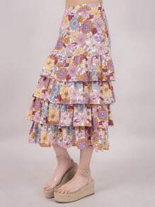 Falda estampada con olanes - Multicolor - Ver 2