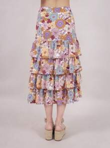 Falda estampada con olanes - Multicolor - Ver 4