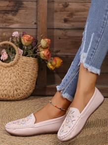 Quý cô Màu hồng Bằng phẳng Chóp giầy tròn Không trượt Giày đế bệt - Hồng - Xem 3