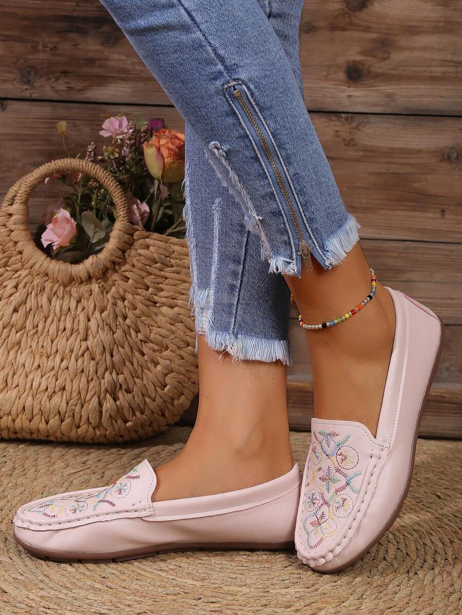 Quý cô Màu hồng Bằng phẳng Chóp giầy tròn Không trượt Giày đế bệt - Hồng - Xem 1