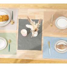 6pcs Linen Fabric Placemats, Double-layered, Washable, Solid Color, Natural Texture, Slip-resistant, Heat-insulated. Great For Parties, Restaurants And Home Use. Easy To Clean. (48cm X 33cm, 6pcs, Natural Linen Color)