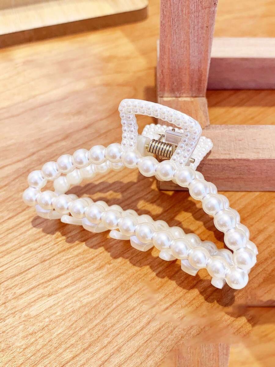 1 móng vuốt tóc trang trí ngọc trai giả màu trắng để sử dụng hàng ngày - trắng - Xem 1