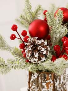 1pc Mini Christmas Tree Tabletop Artificial Pe Plush Ball Pine Cone Decor Holiday Gift - Multicolor - View 3