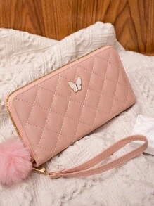 2023 新款时尚 Ringer 刺绣线蝴蝶女士超薄便携现金白领女大学生工作商务通勤办公室周年纪念生日礼物情人节礼物热粉色商务休闲女士钱包钱包长款钱包腕带钱包 - 粉色 - 查看 10