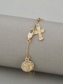 Pulseira Rosário Decenario Com Contas Tricolor, Charme De Virgem Maria