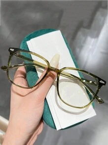1 pieza Gafas de montura grande y versátil con lentes transparentes (con estuche para gafas) - Verde - Ver 3