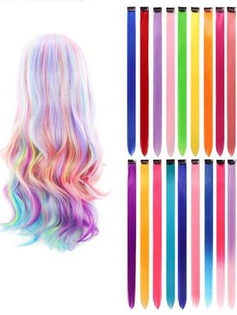 10pcs Colorful Hair Extensions Clips For Daily Wear, Party, Cosplay, Y2k Style
