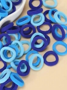 100个迷你蓝色发圈，休闲马尾辫发圈，橡皮筋发带，发绳，弹性发圈，发饰，美妆家居卧室装饰 - 彩色 - 查看 3