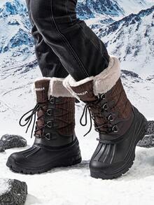 Quý cô & Nam Dày lên Nâu Bốt Tuyết Với Lace-up Thiết kế Cho mùa đông Các hoạt động ngoài trời Giữa bắp chân Giày ống Thích hợp Đối với Đi dạo In Tuyết - màu nâu - Xem 2