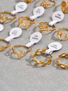 20pcs/set Exaggerated Geometric Hollow Out Stainless Steel Ring Set For Ladies' Party (random Styles And Sizes, No Box) - Yellow Gold - View 4