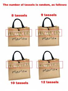 流苏装饰字母印花购物袋书包，容量大，便携，轻便，适合少女、女大学生，非常适合返校、开学第一天、初中、高中、购物、度假