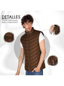Vest For Men Quilted Lightweight Repellent Casual Basic - Chocolate Brown - View 3