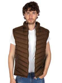 Vest For Men Quilted Lightweight Repellent Casual Basic - Chocolate Brown - View 1