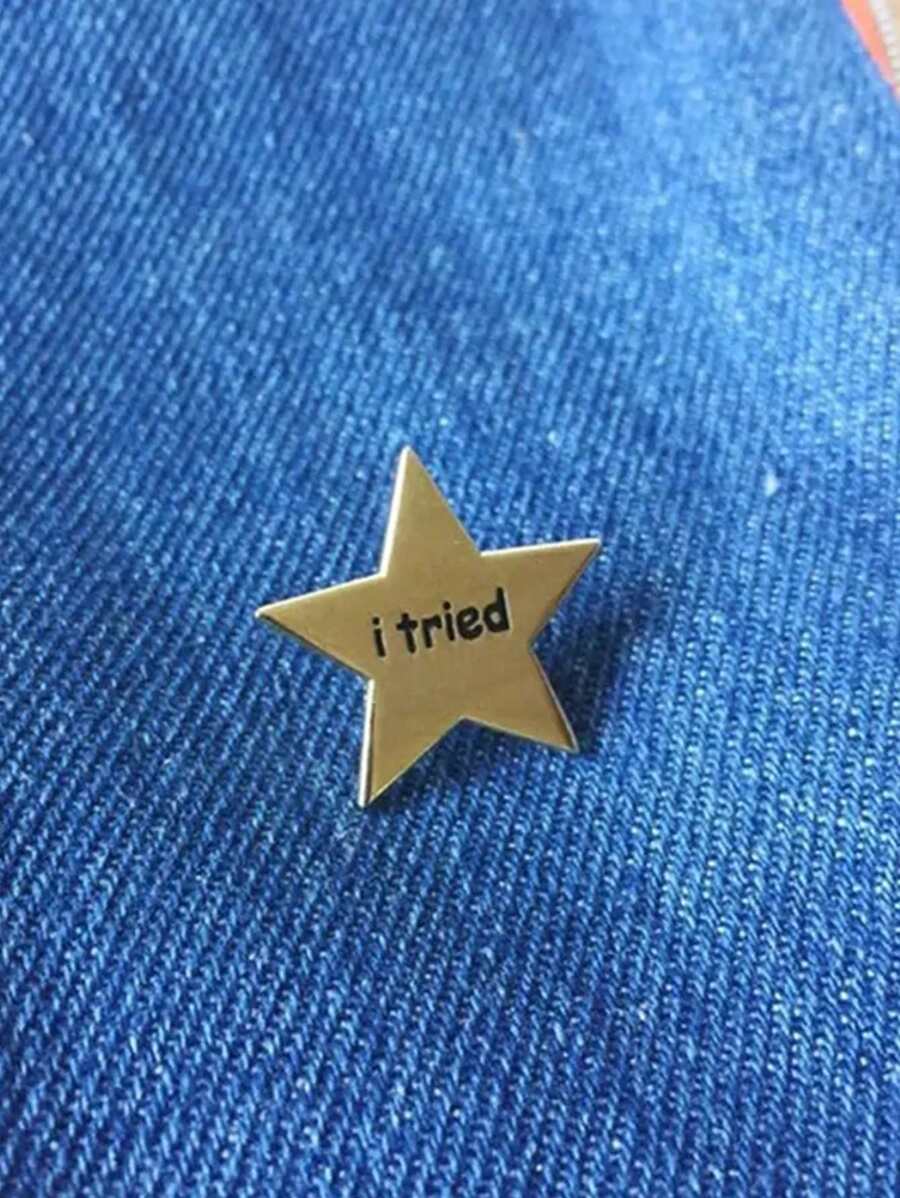 1入組金色五角星形“i Tried”胸針