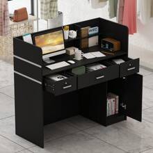 Reception Desk with Counter, 3 Drawers & Storage Shelves, Reception Counter Table with Private Panels, for Salon Reception Room Checkout Office (47.3" W x 18.3" D x 43.3" H)