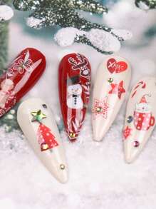 6入組聖誕主題指甲藝術貼花 - 彩色 - 查看 6
