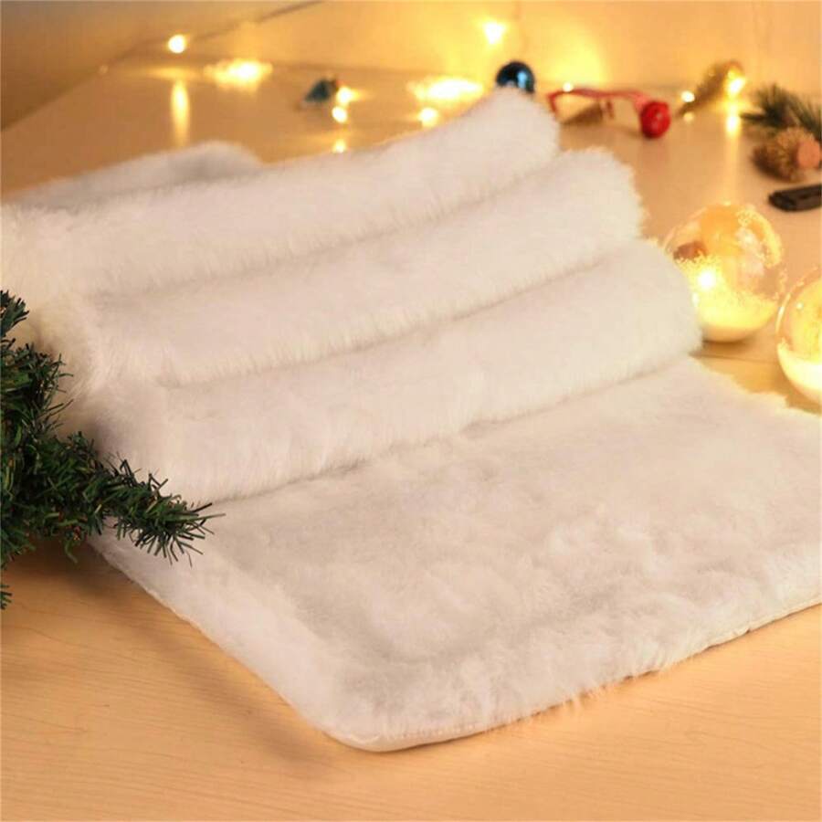 White Plush Table Runner For Home Restaurant Dining Table Decoration - White - View 1