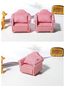 1入組1:12娃娃屋微型家具模型,紅色的&白色條紋圖案客廳單沙發 - 紅白色 - 查看 7