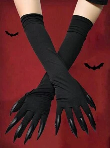 1pair Black Halloween Long Nail Ghost Hand Gloves, Cosplay Prop Accessories Claw Hand Gloves For Performance Witch