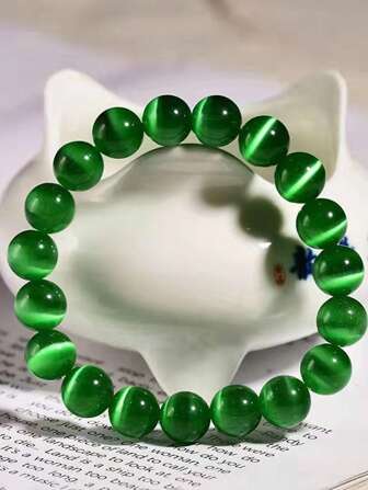1pc 8 Colors Cat Eye Stone Crystal Bead Elastic Bracelet, Fashion Unisex Jewelry