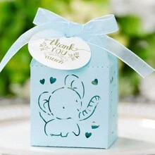 25pcs Elephant Pattern Gift Boxes With Pearled Paper, 5*5*8cm Party Favor Boxes With Ribbons And Thank You Tags, Suitable For Christening & Gift Wrapping,Christmas - Baby Blue - View 1