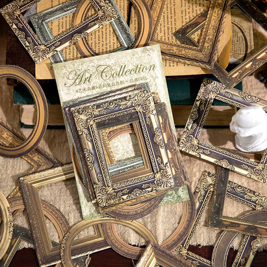 30入組復古風格空心框卡藝術手帳剪貼材料,日記裝飾必備 - 鏽棕色 - 查看 1