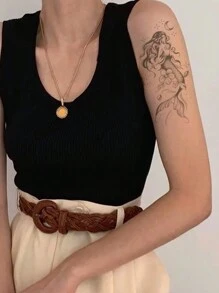 1 Pieza Tatuaje Temporal De Media Manga Realista De Sirena - Negro - Ver 3