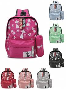 Youth Backpack Modern Design With Purse Cat White Point Backpack, School Backpack - 玫瑰紅 - 查看 3