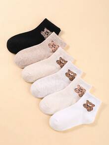 6雙可愛小熊印花襪子 - 彩色 - 查看 4