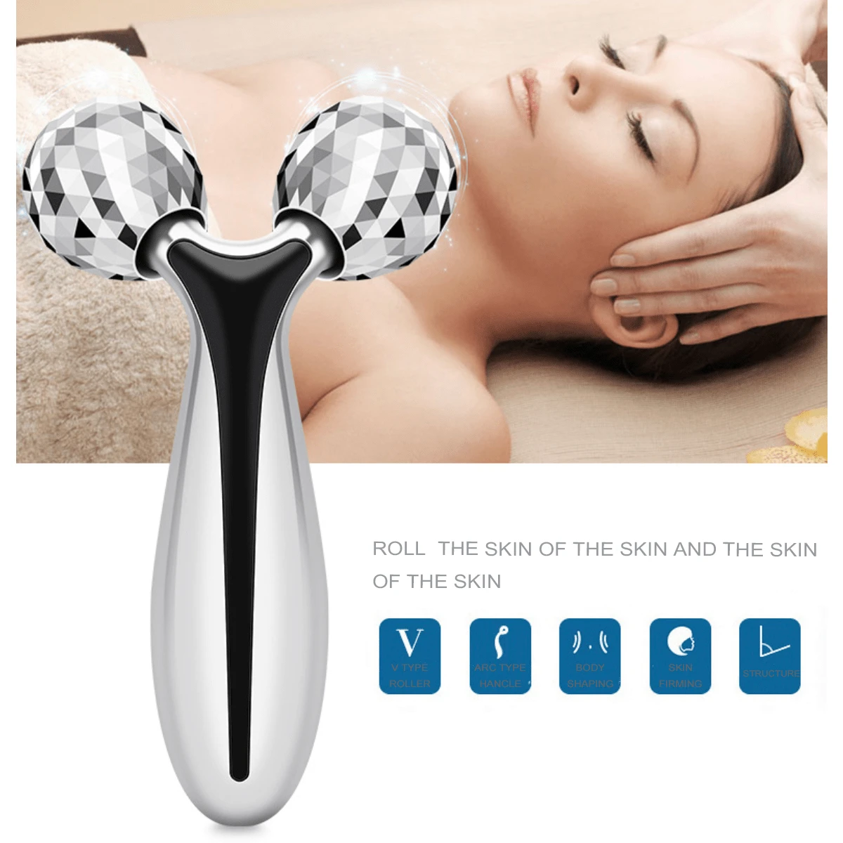 手持v型臉部拉提滾輪按摩器,3d滾輪按摩器,面部美容工具
