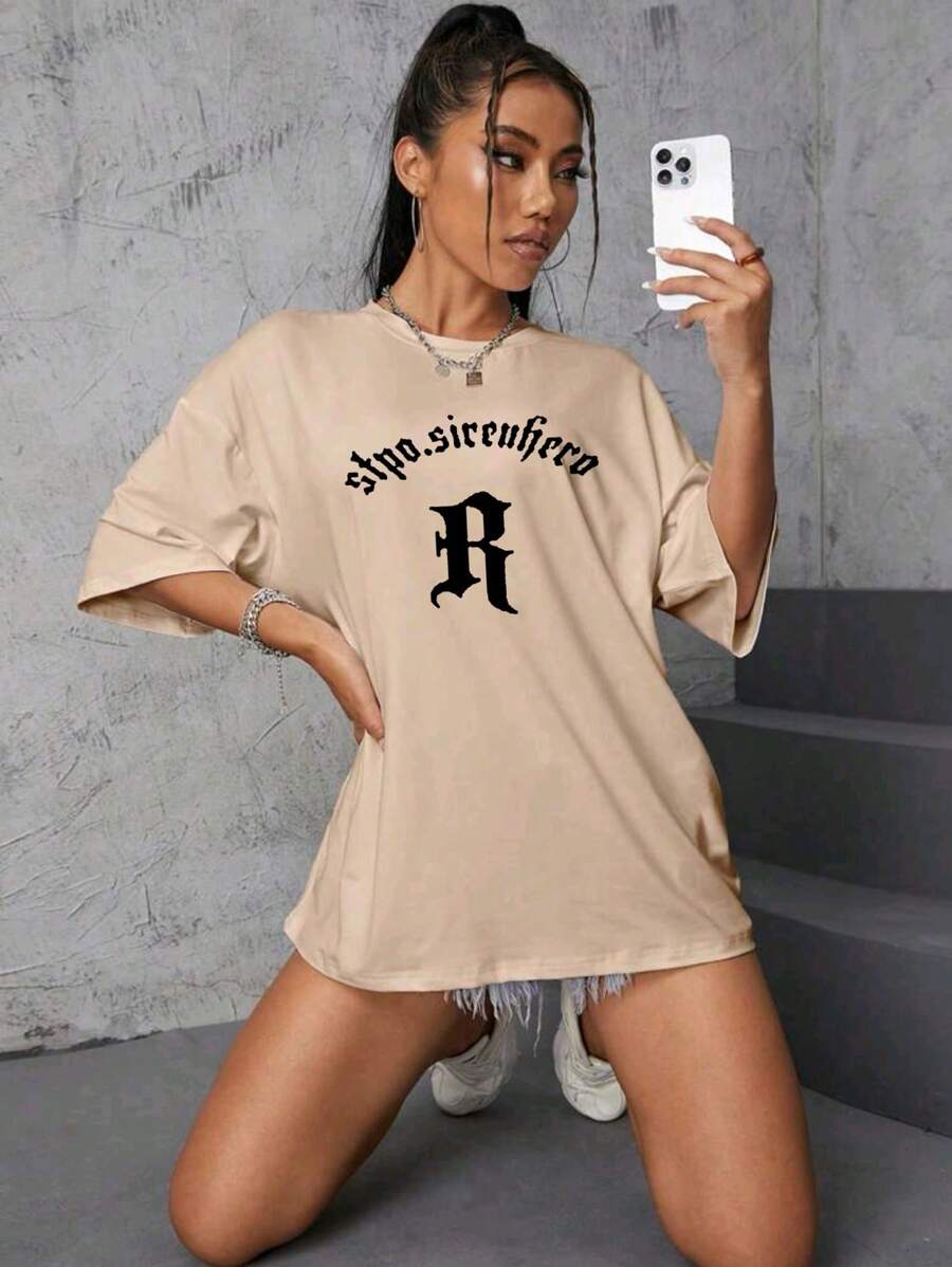 Plus Size T-shirts - Màu Khaki - Xem 1