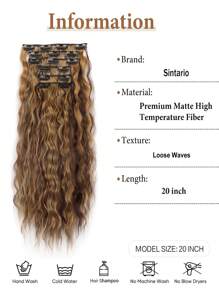 4H27# Clip in Hair Extensions, 6PCS Black Brown Hair Extensions 20" Thick Long Loose Waves Hair Extensions Natural Soft Hairpieces for Women - Piano Color - View 2