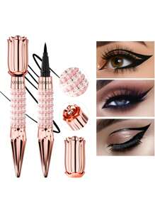 YANQINA 持久黑色眼線液筆筆帶水鑽燙金效果-防水和防汗眼妝工具 - 黑色 - 查看 2