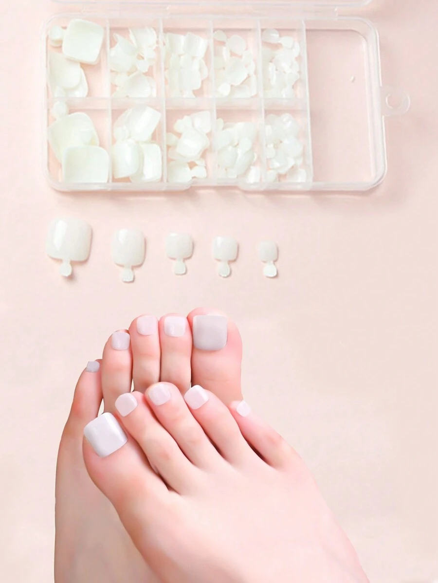100pcs/Box Square Toenail Tips Full Cover Clear False Toe Nails Press On Fake Acrylic Feet Nail Art Tips Manicure Tools Nail Supplies - White - View 1