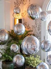 1入組22英寸銀4D小氣球,大圓形金屬質感銀滌綸膜小氣球,圓形金屬質感銀滌綸膜小氣球