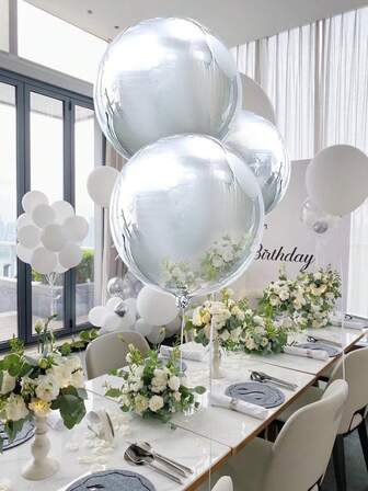 1入組22英寸銀4D小氣球,大圓形金屬質感銀滌綸膜小氣球,圓形金屬質感銀滌綸膜小氣球