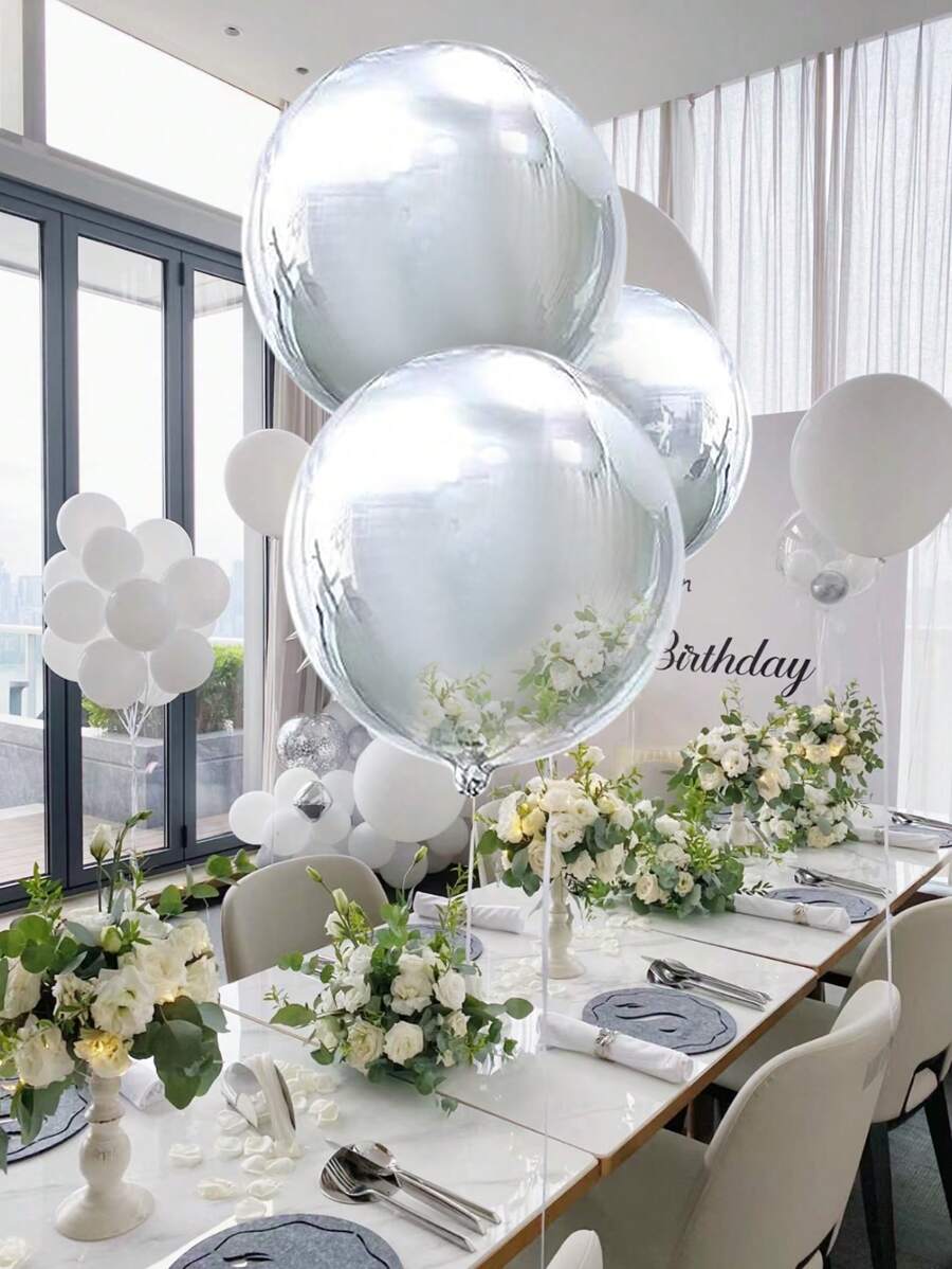 1入組22英寸銀4D小氣球,大圓形金屬質感銀滌綸膜小氣球,圓形金屬質感銀滌綸膜小氣球