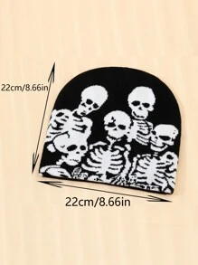 1pc Men's Personalized Skull Print Color Block Jacquard Beanie Hat, Suitable For Daily Wear In Autumn And Winter Street Halloween - Black and White - View 5