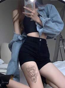 1 Peça Tatuagem Temporária De Manga Curta De Gato Sem Pelo Realista - Preto - Visão 2