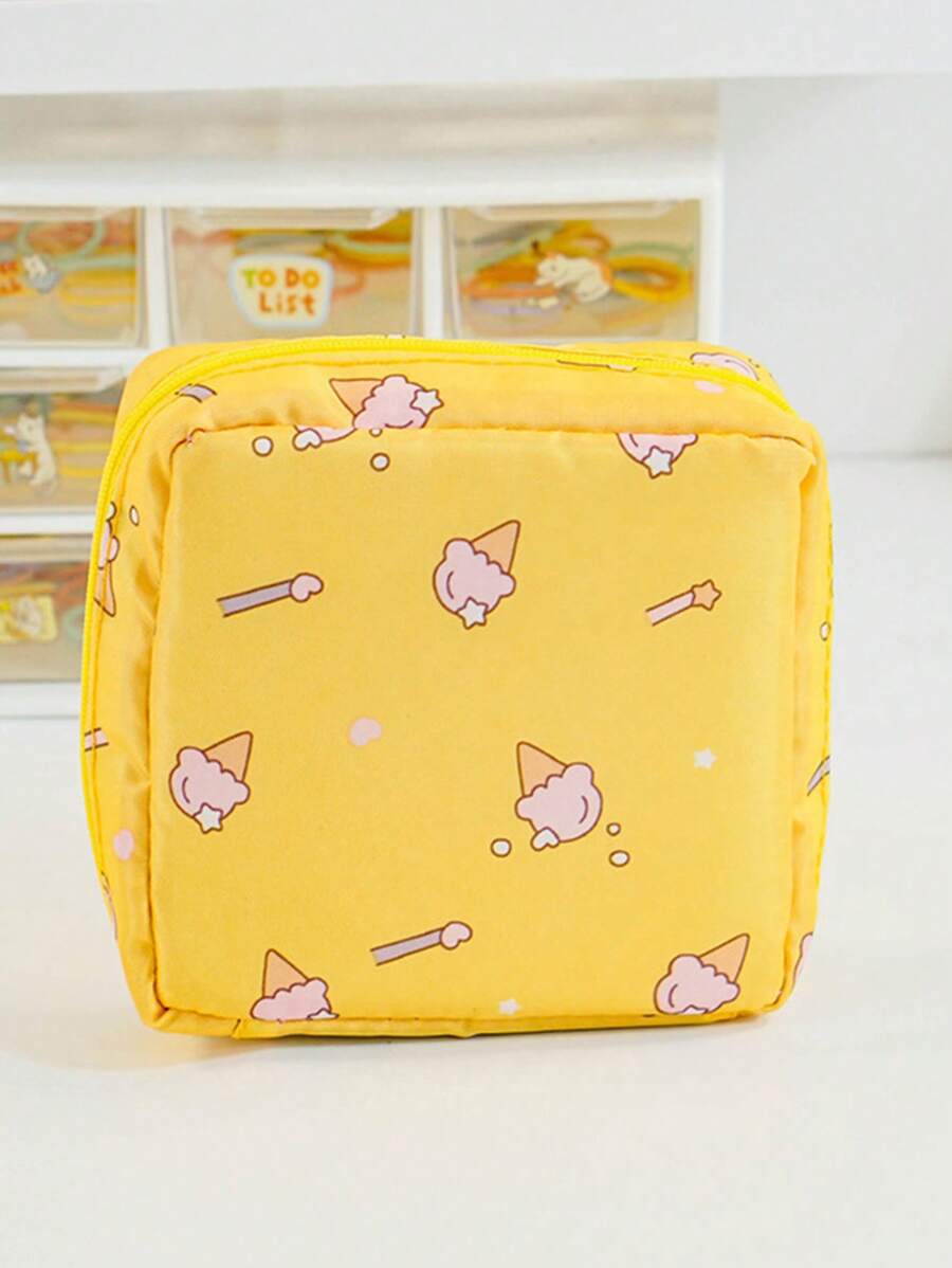 1pc Cartoon Pattern Zipper Storage Bag For Convenience & Discreet Sanitary Pad Storage, Portable Pouch - Yellow - View 1