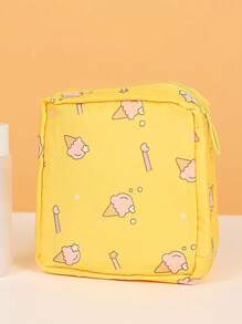 1pc Cartoon Pattern Zipper Storage Bag For Convenience & Discreet Sanitary Pad Storage, Portable Pouch - Yellow - View 2