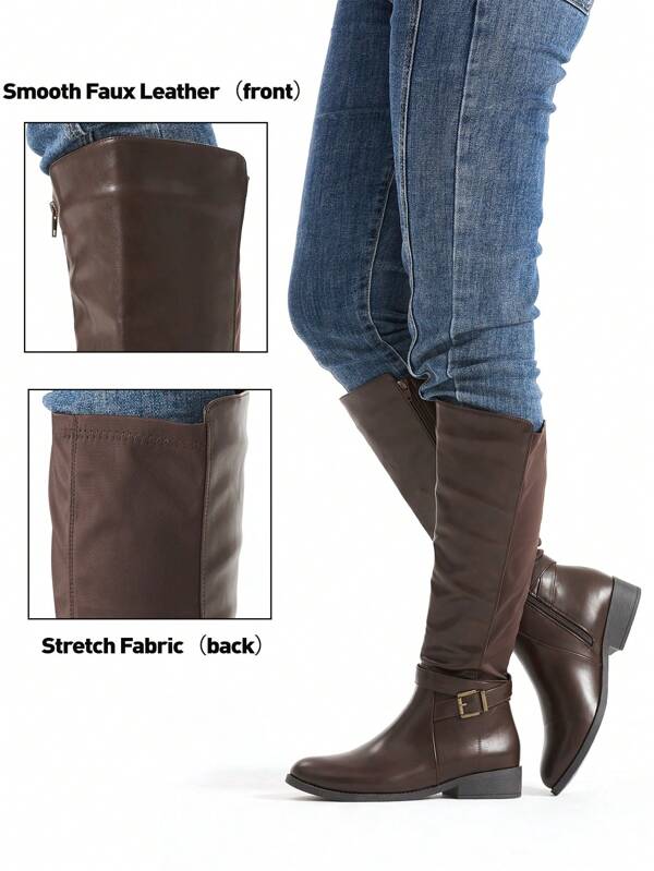 Women's Knee High Riding Boots Flat Heel Tall Boots Round Toe Boots