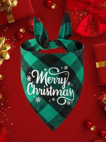 1入組寵物斜紋領巾三角圍兜,聖誕主題且印有卡通麋鹿、聖誕老人、雪人圖案,適用於狗、小狗配飾和口水巾 - 綠色 - 查看 1
