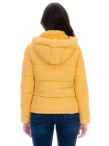 Chamarra Corta Acolchada Para Mujer Con Capucha Desmontable - Amarillo - Ver 2