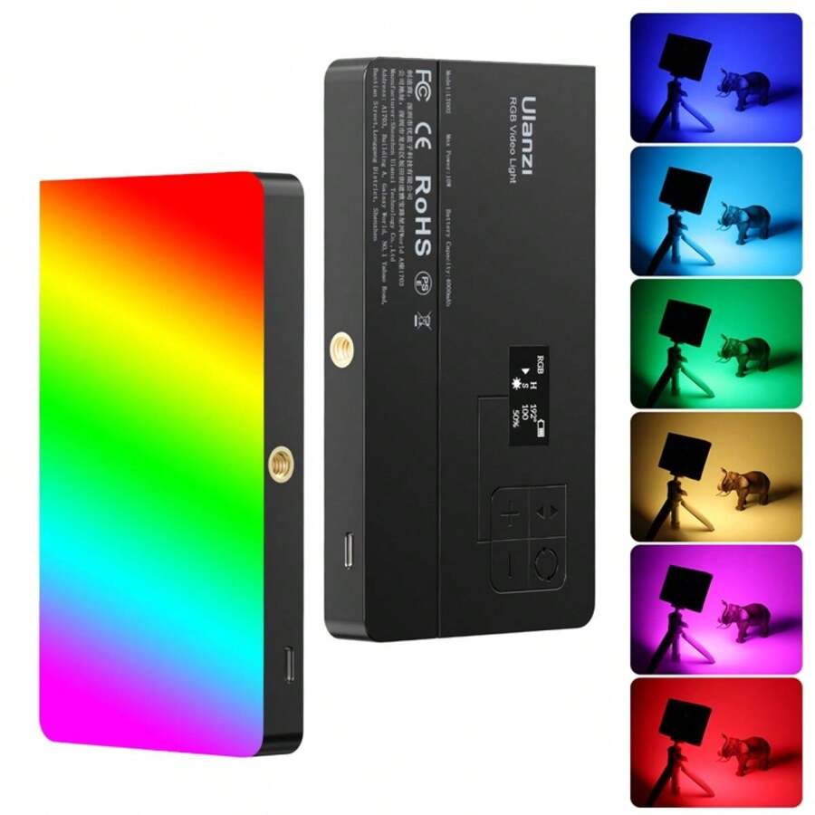 Panel de luz LED RGB Ulanzi LT002 de 7 pulgadas, luz de relleno de bolsillo regulable de 2500-9000K, 4000mAh, para fotografía y transmisión en vivo - Negro - Ver 1