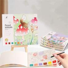 1本創意水彩著色本,動畫速寫本,內含水彩紙和顏料 - 彩色 - 查看 1