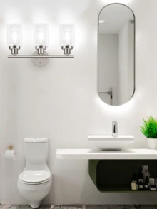 110v-130v 3 燈梳妝檯燈、霧面鎳壁燈附透明玻璃、浴室燈具、鏡子壁燈、客廳、臥室、走廊、e26 底座(不含燈泡)