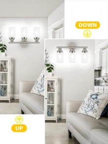 110v-130v 3 燈梳妝檯燈、霧面鎳壁燈附透明玻璃、浴室燈具、鏡子壁燈、客廳、臥室、走廊、e26 底座(不含燈泡)